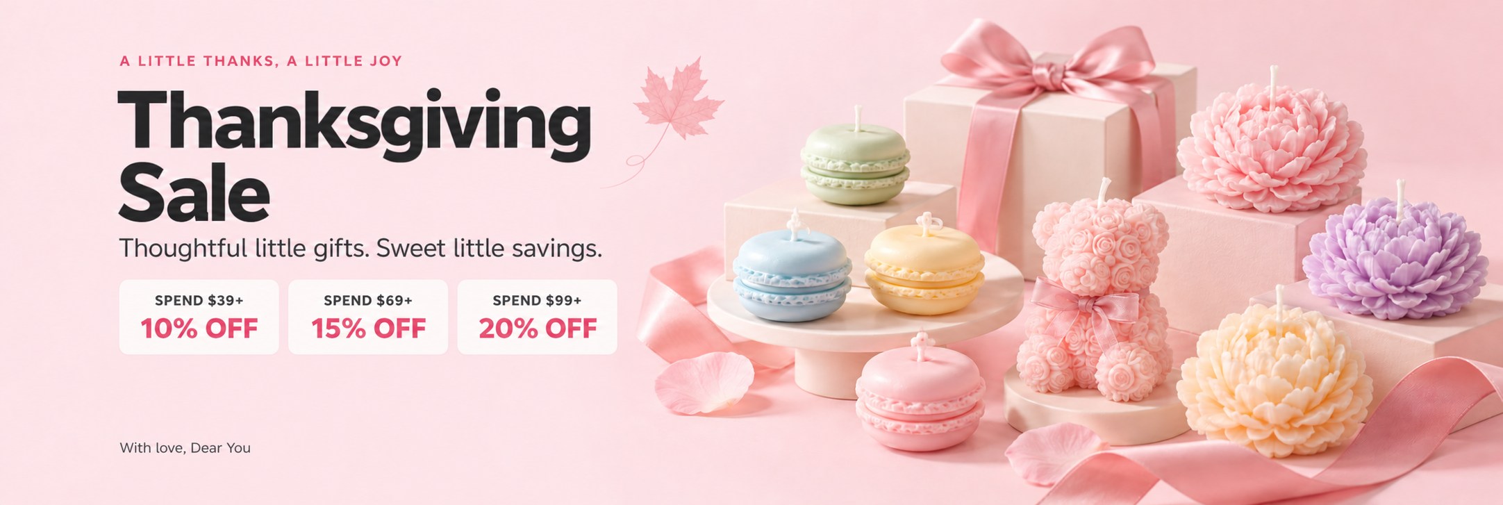 Thanksgiving Sale: pastel handmade candles and gift boxes