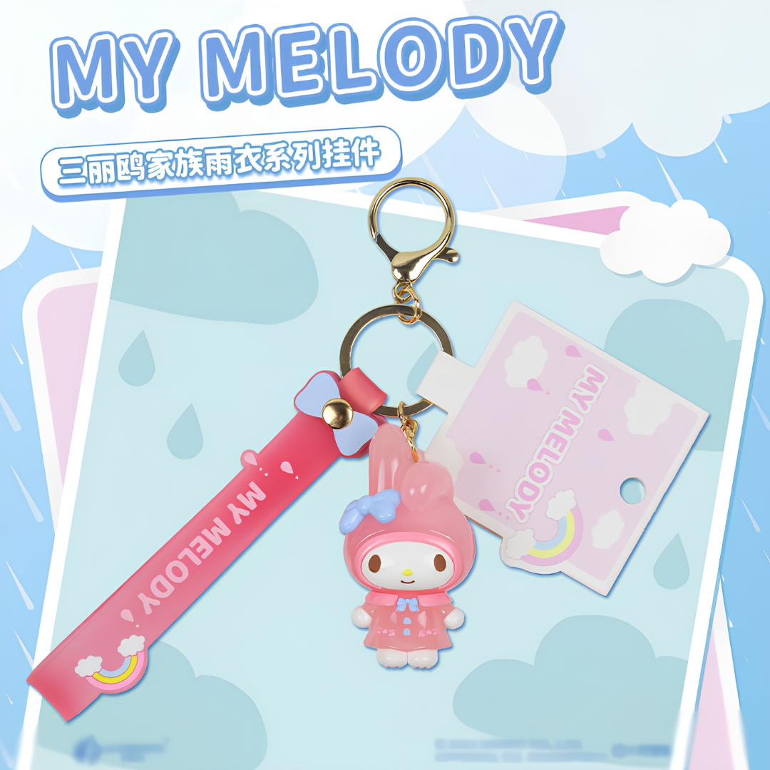 PORTE-CLÉS PENDENTIF SÉRIE IMPERMÉABLE SANRIO - 4 OPTIONS