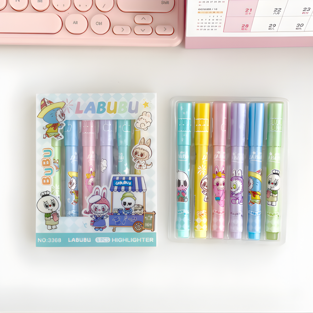 CUTE LABUBU HIGHLIGHTER PENS 6PCS BOX SET
