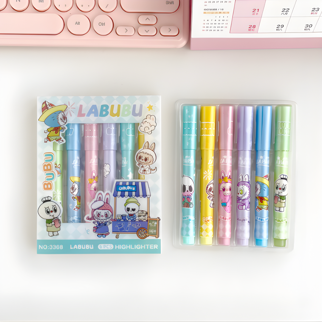 CUTE LABUBU HIGHLIGHTER PENS 6PCS BOX SET