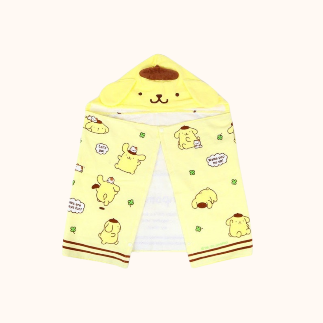 SANRIO POMPOMPURIN HOODED TOWEL CLOVER DESIGN