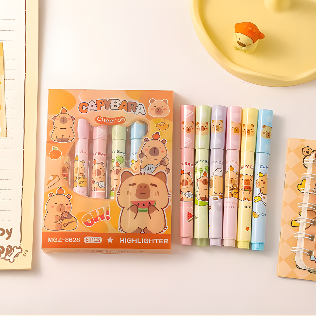 CUTE CAPYBARA HIGHLIGHTER PENS 6PCS BOX SET
