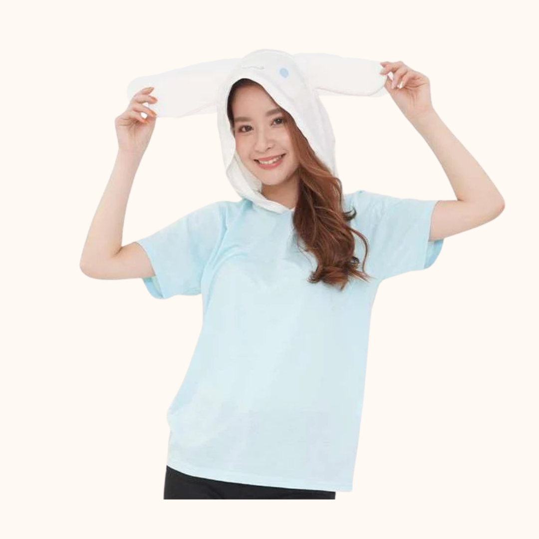 SANRIO CINNAMOROLL D-CUT HOODIES T-SHIRT BLUE SIZE L
