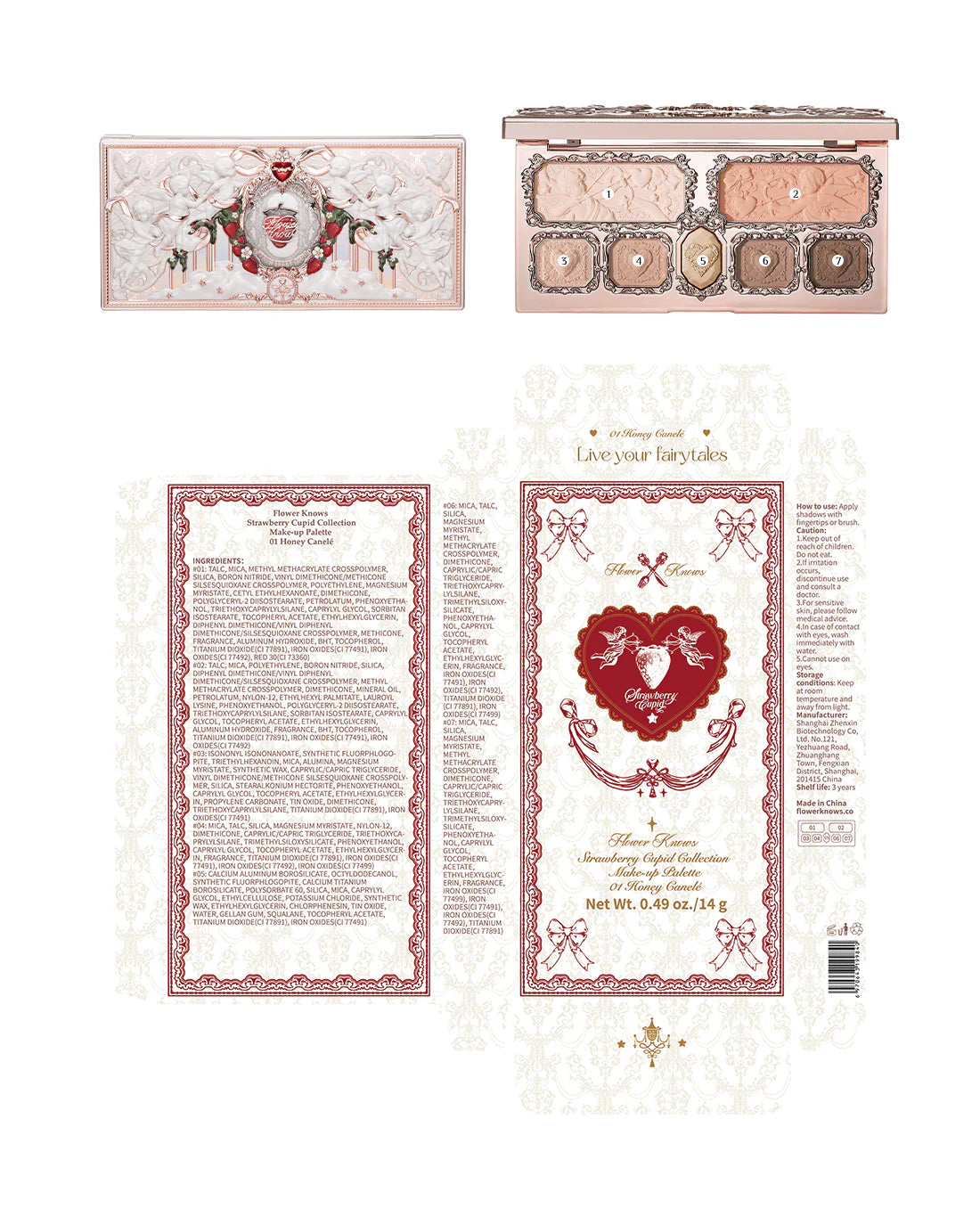 FLOWER KNOWS STRAWBERRY CUPID FACE PALETTE 01 HONEY CANELE