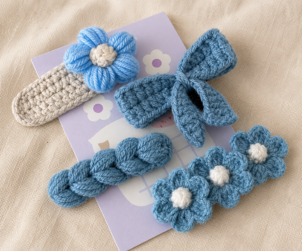 WOOLEN HAIR CLIP 4-PIECE SET