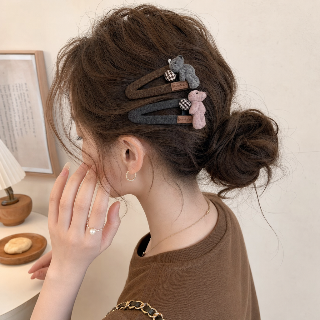 KOREAN PLUSH TEDDY BEAR HAIR CLIP