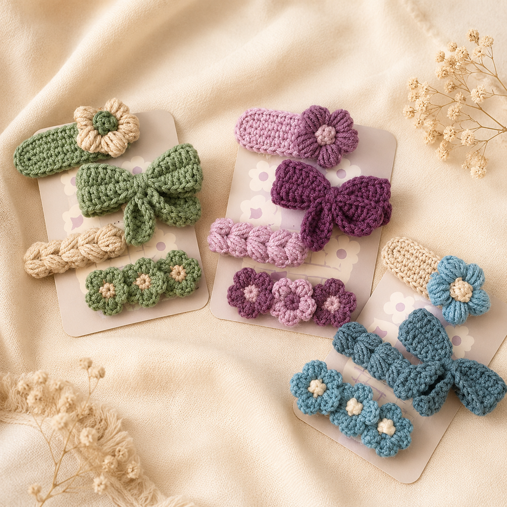 WOOLEN HAIR CLIP 4-PIECE SET