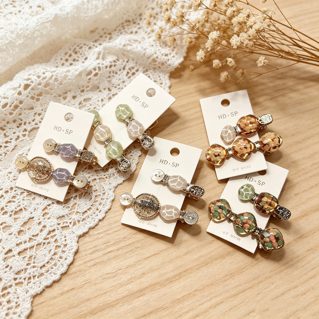KOREAN ACETATE GEM HAIR CLIP SET - 5 COLOURS