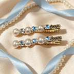KOREAN PEARL & BLUE CRYSTAL GOLD BARRETTE