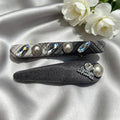 KOREAN GREY FABRIC CRYSTAL HAIR CLIP SET