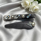KOREAN GREY FABRIC CRYSTAL HAIR CLIP SET