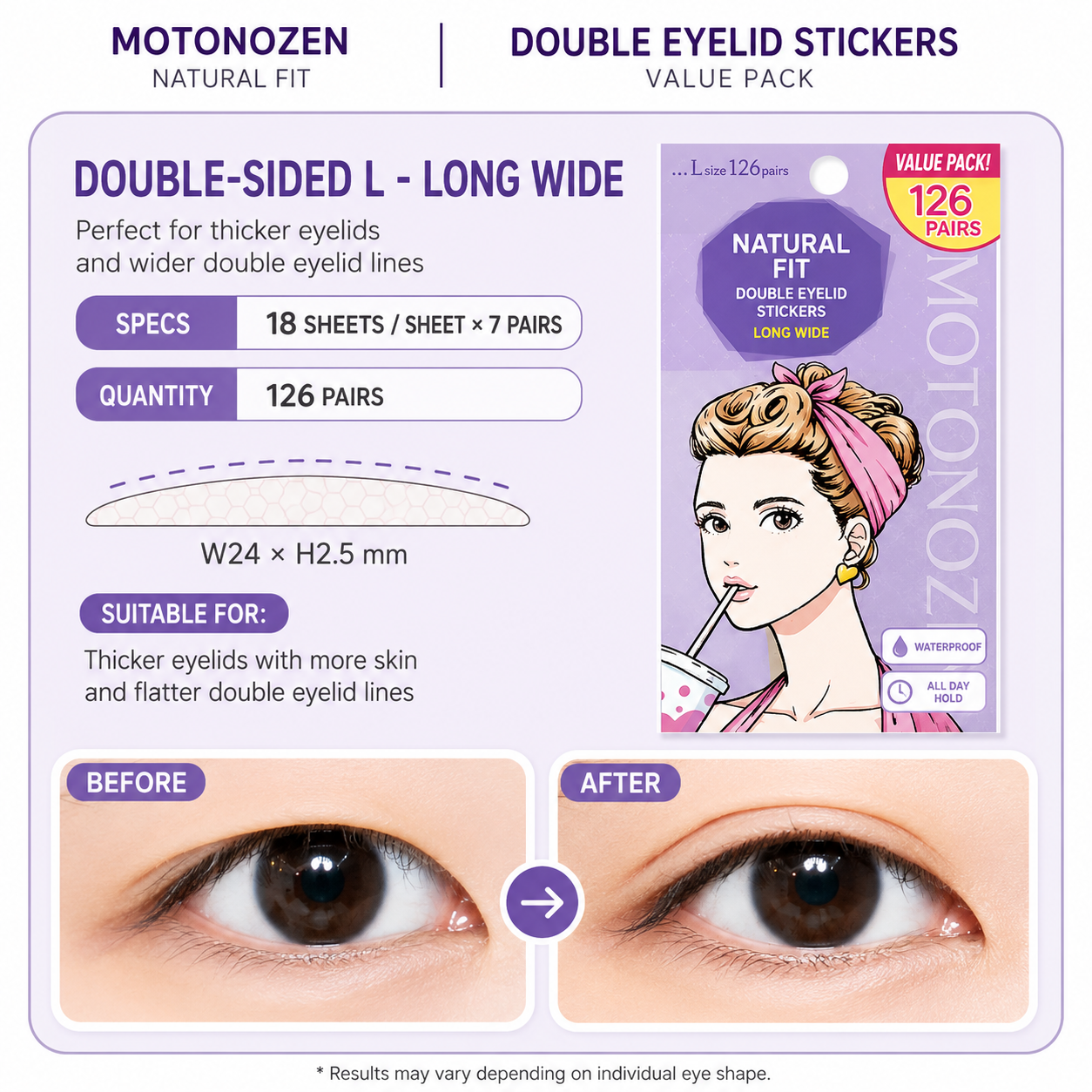 MOTONOZEN TWO SIDE DOUBLE EYELID TAPE L 72PCS