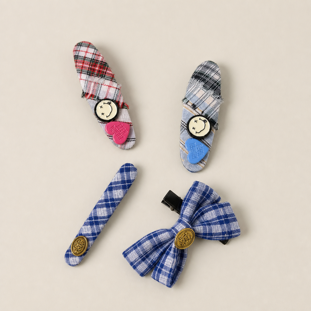 KOREAN PLAID SMILEY PATCH CLIP - 2 STYLES