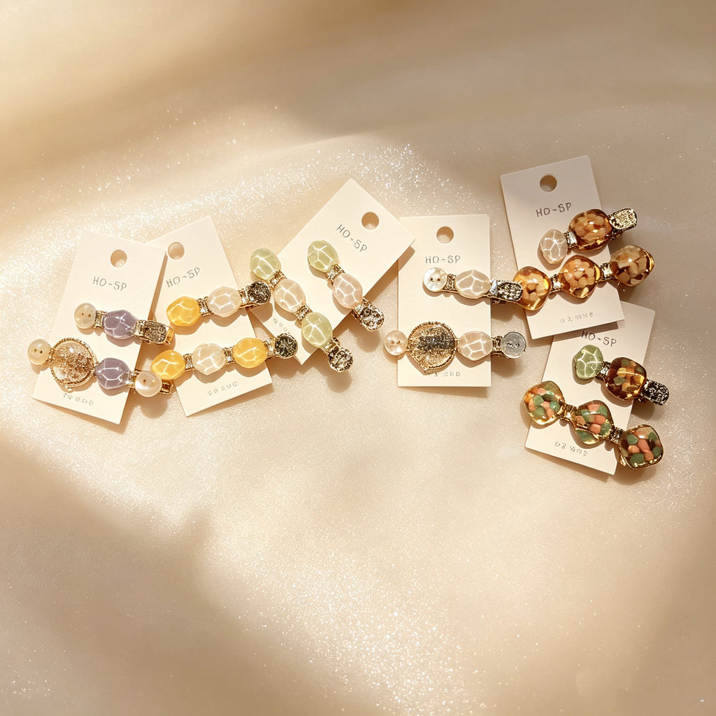 KOREAN ACETATE GEM HAIR CLIP SET - 5 COLOURS