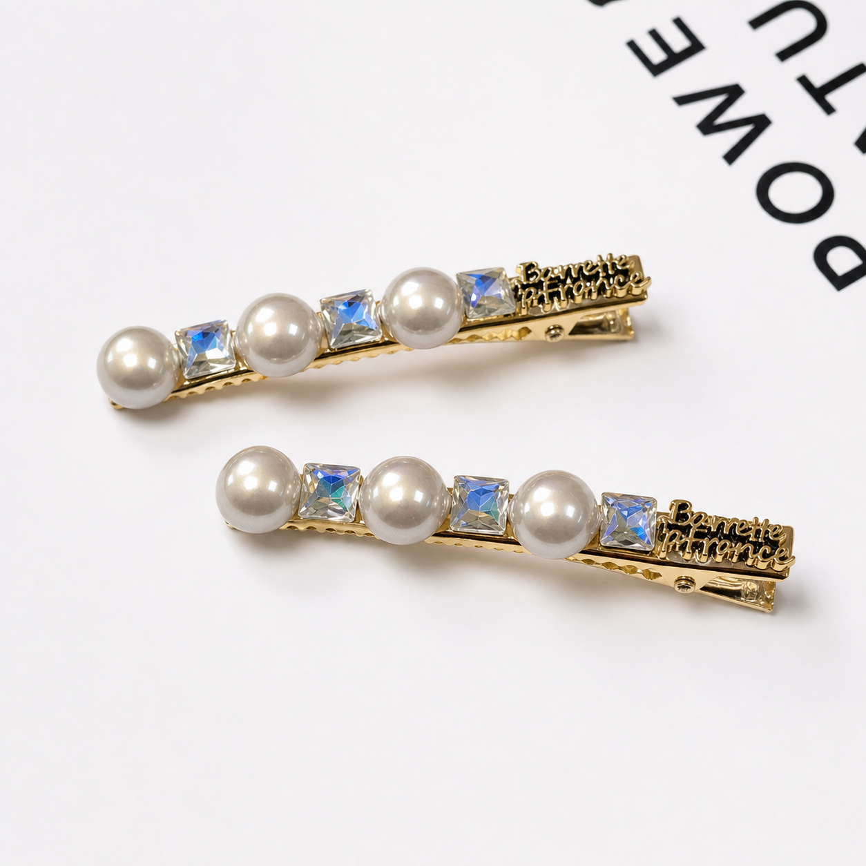 KOREAN PEARL & BLUE CRYSTAL GOLD BARRETTE