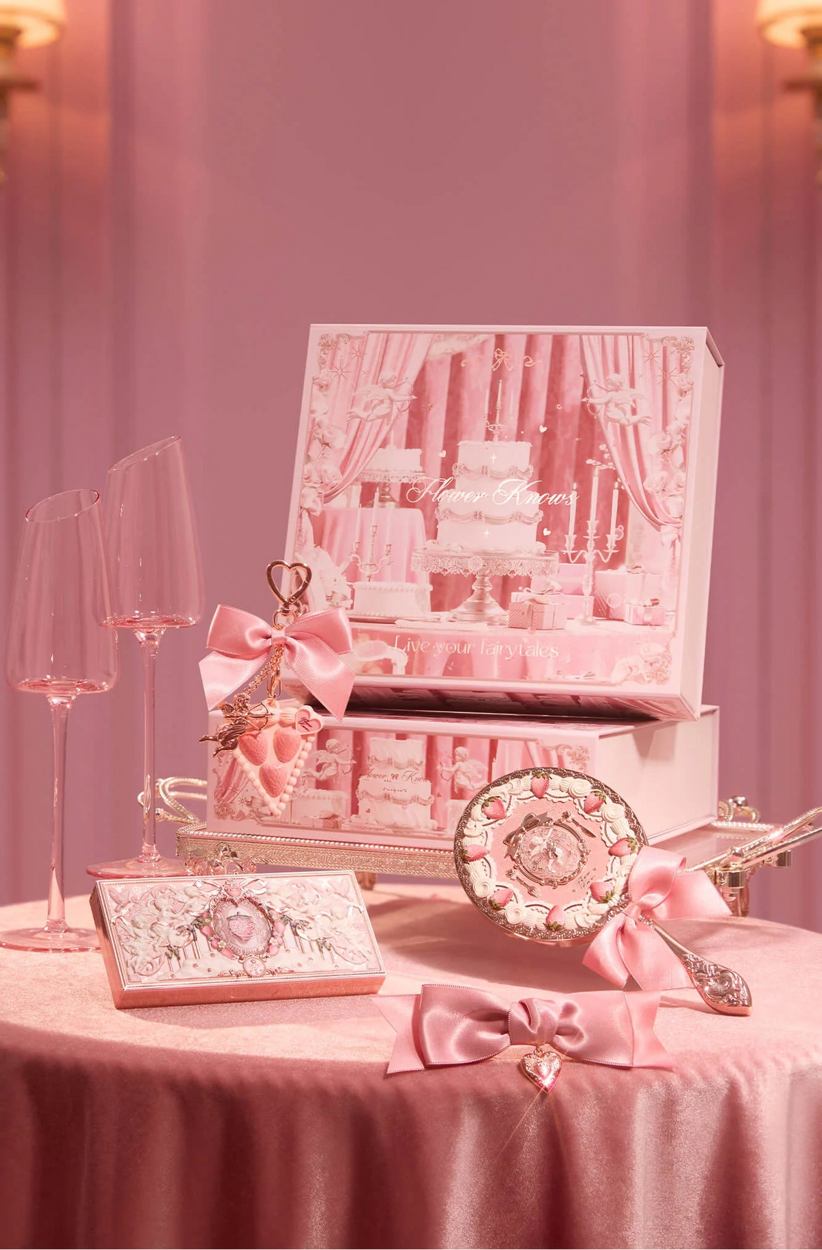 Pink Flower Knows makeup collection with ornate packaging