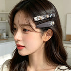 KOREAN GREY FABRIC CRYSTAL HAIR CLIP SET