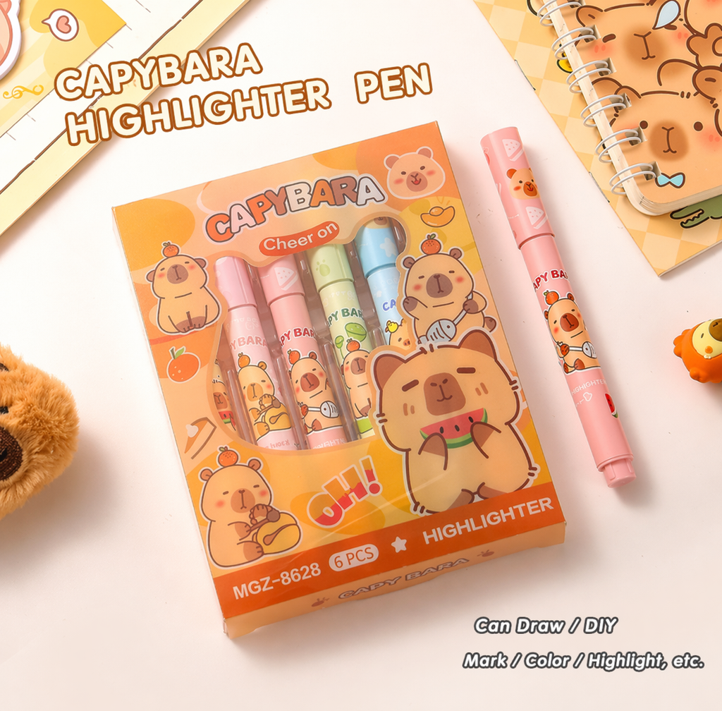 CUTE CAPYBARA HIGHLIGHTER PENS 6PCS BOX SET