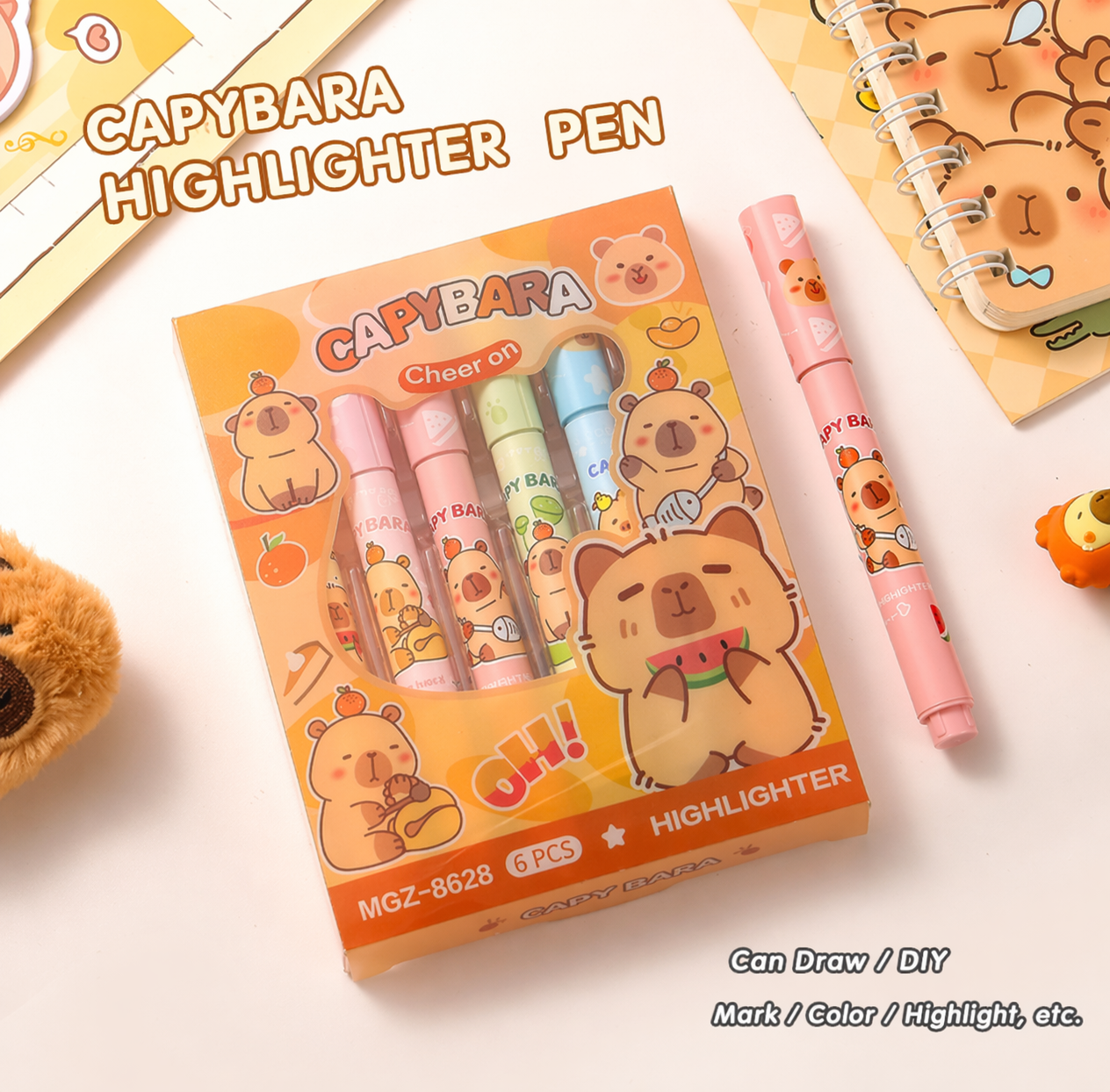 CUTE CAPYBARA HIGHLIGHTER PENS 6PCS BOX SET