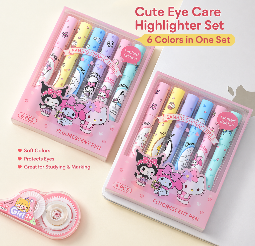 CUTE SANRIO HIGHLIGHTER PENS 6PCS BOX SET