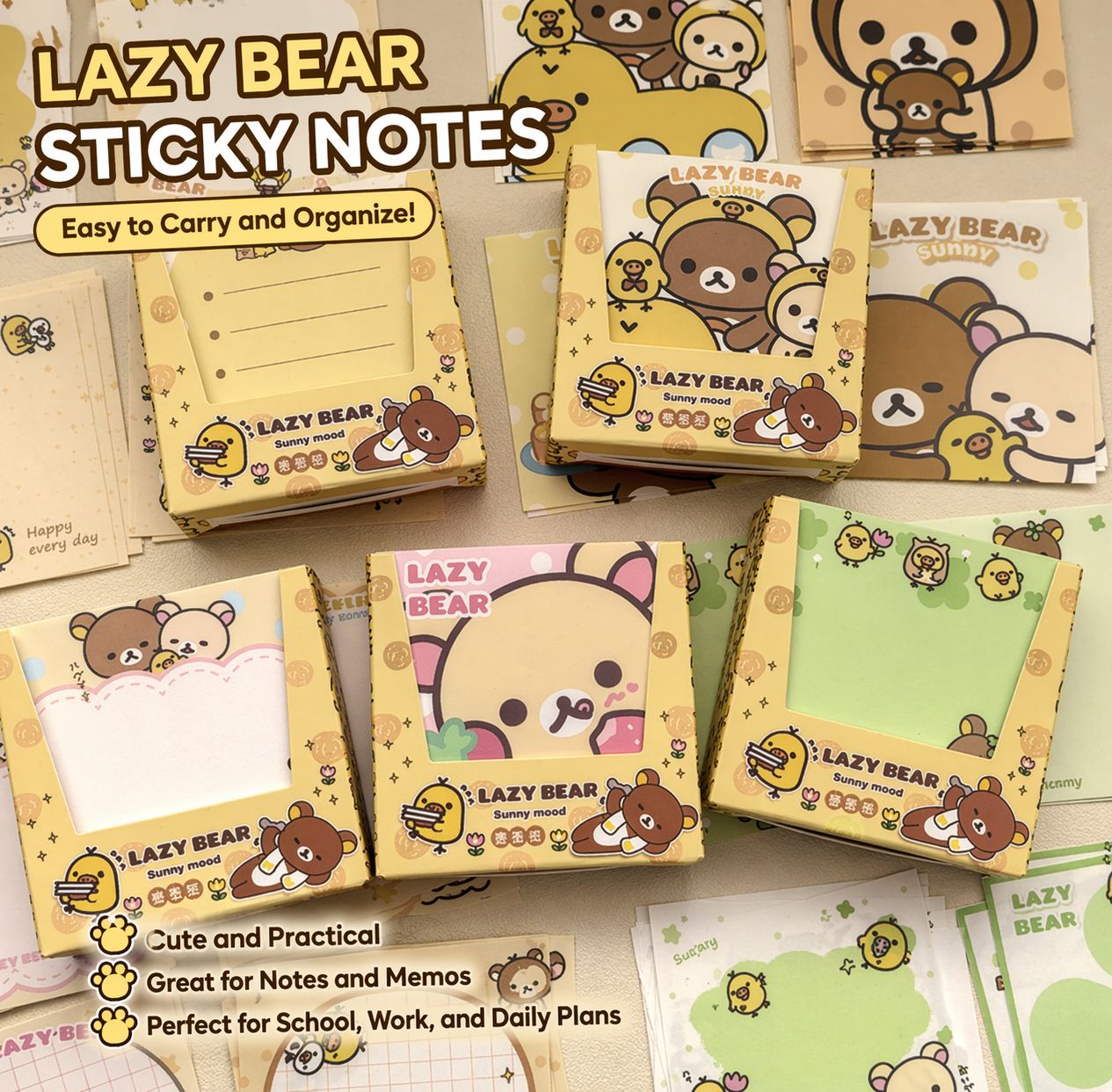CUTE RILAKKUMA BOX STICKY NOTES SET 100PCS - 5 OPTIONS