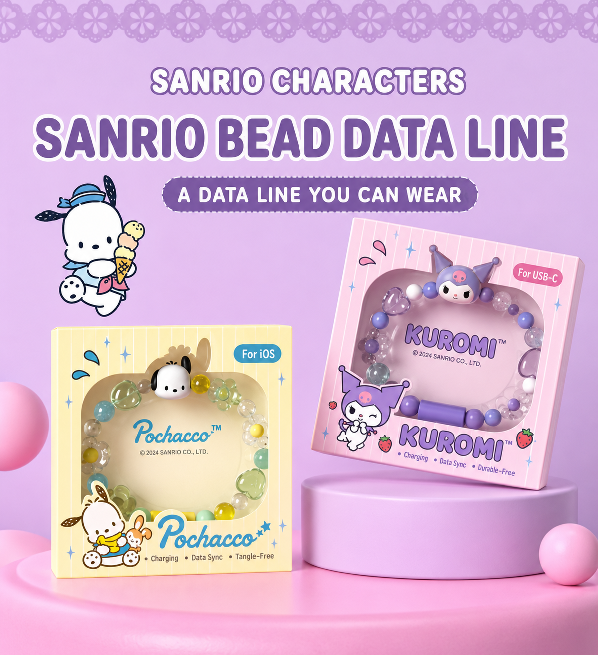 SANRIO BRACELET CHARGING CABLE - 4 OPTIONS