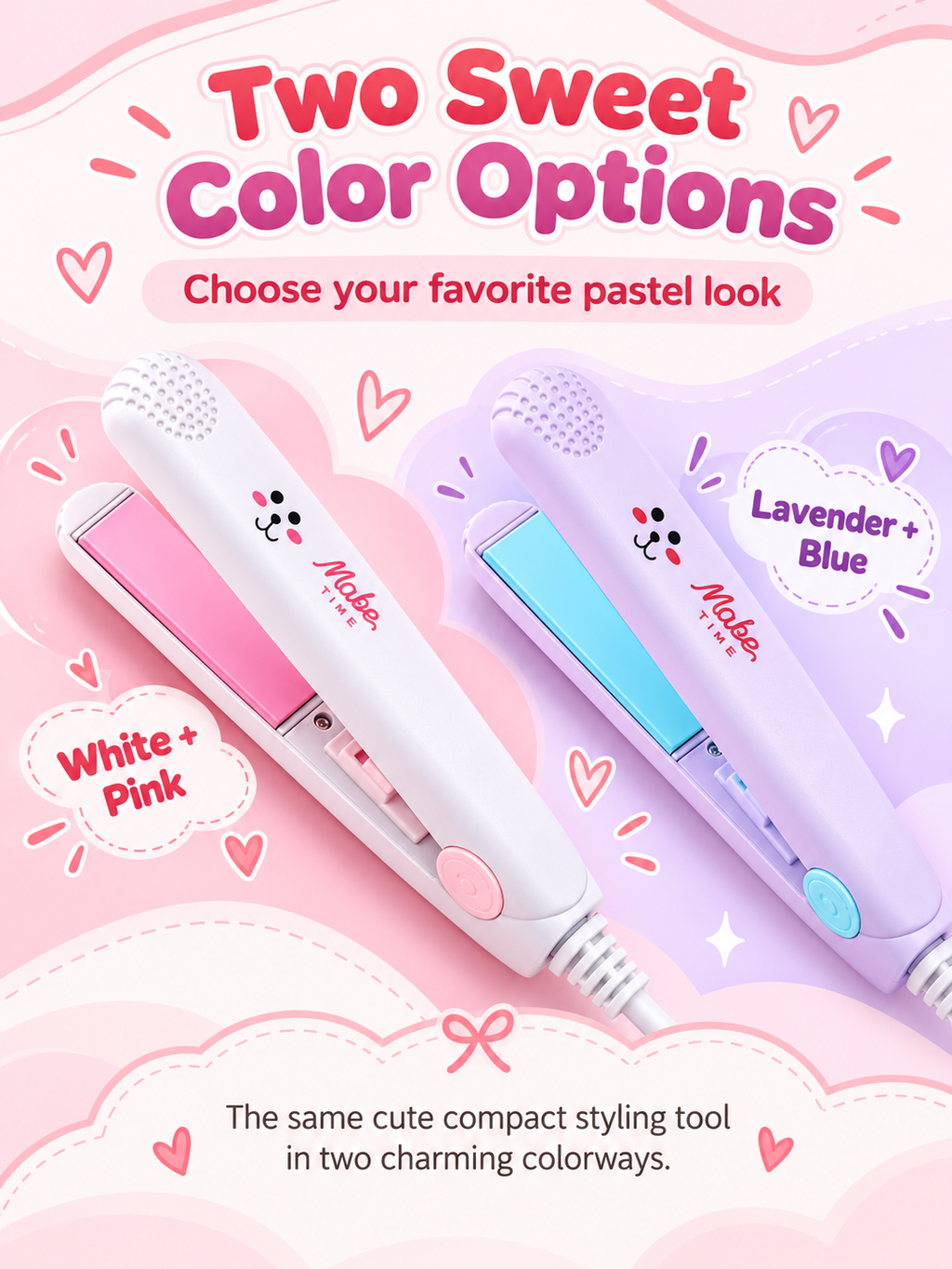 White pink and lavender blue colour options
