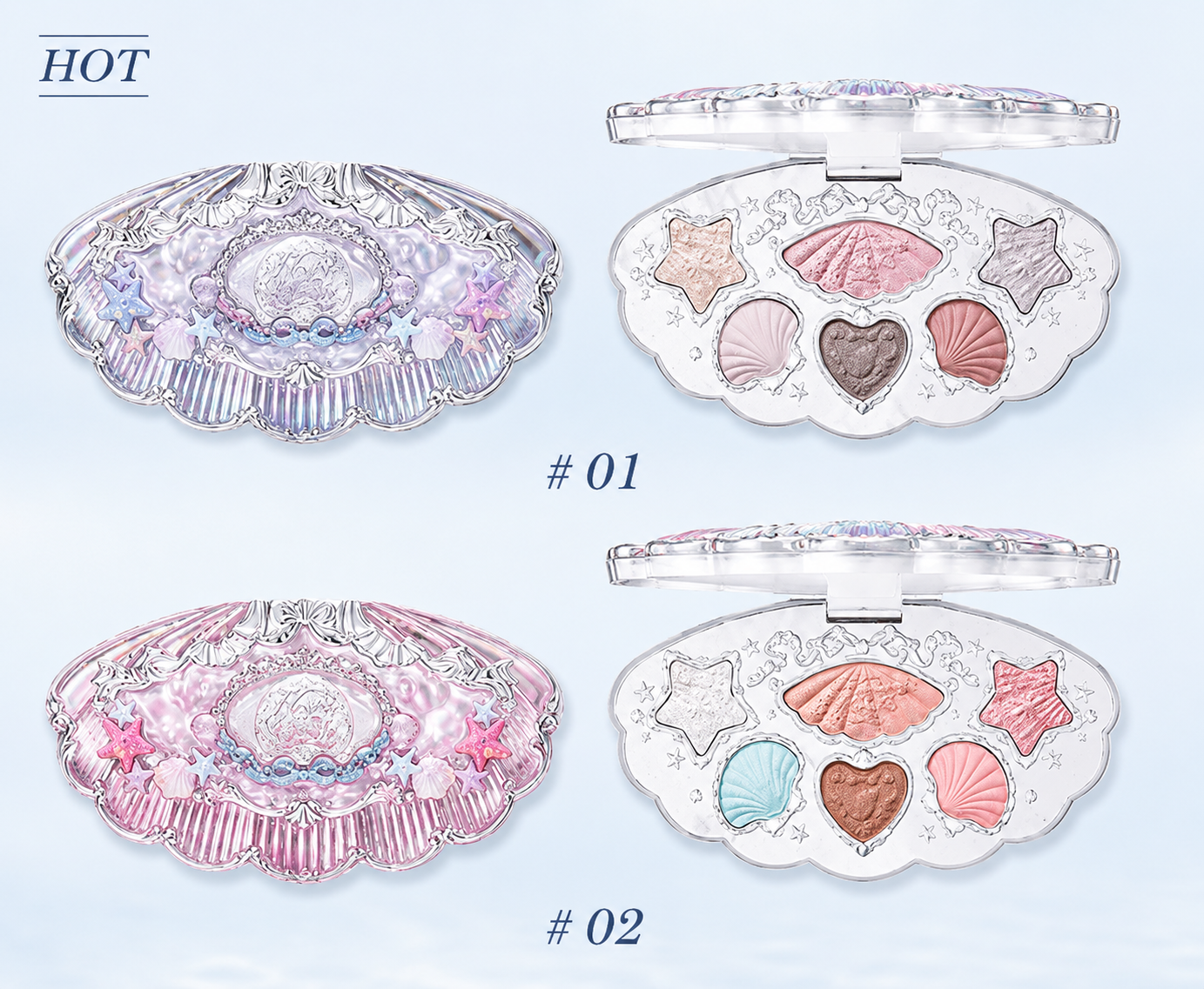 FLOWER KNOWS SHELL PEARL 6-COLOR EYESHADOW PALETTE - 2 COLOURS