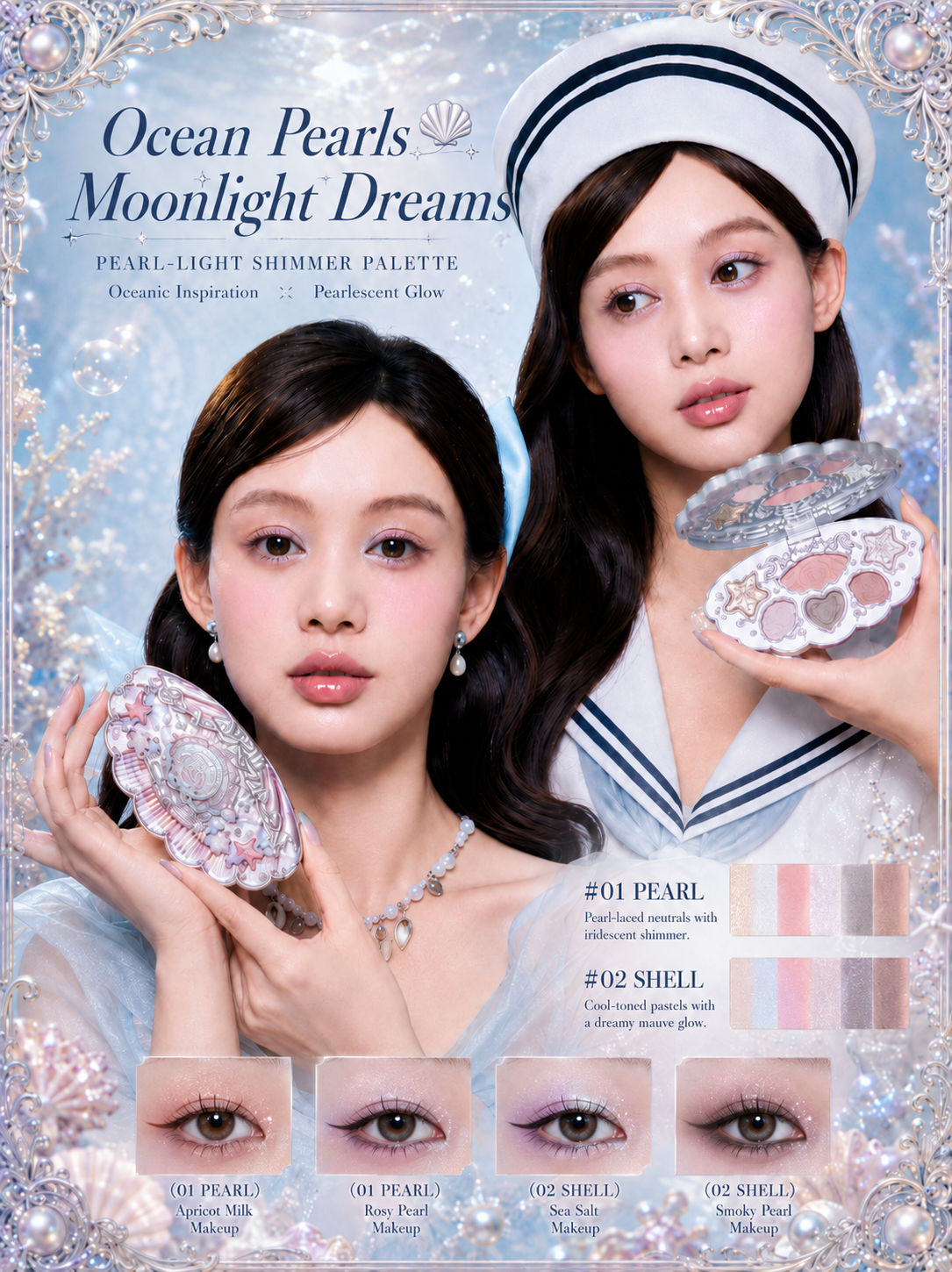 FLOWER KNOWS SHELL PEARL 6-COLOR EYESHADOW PALETTE - 2 COLOURS