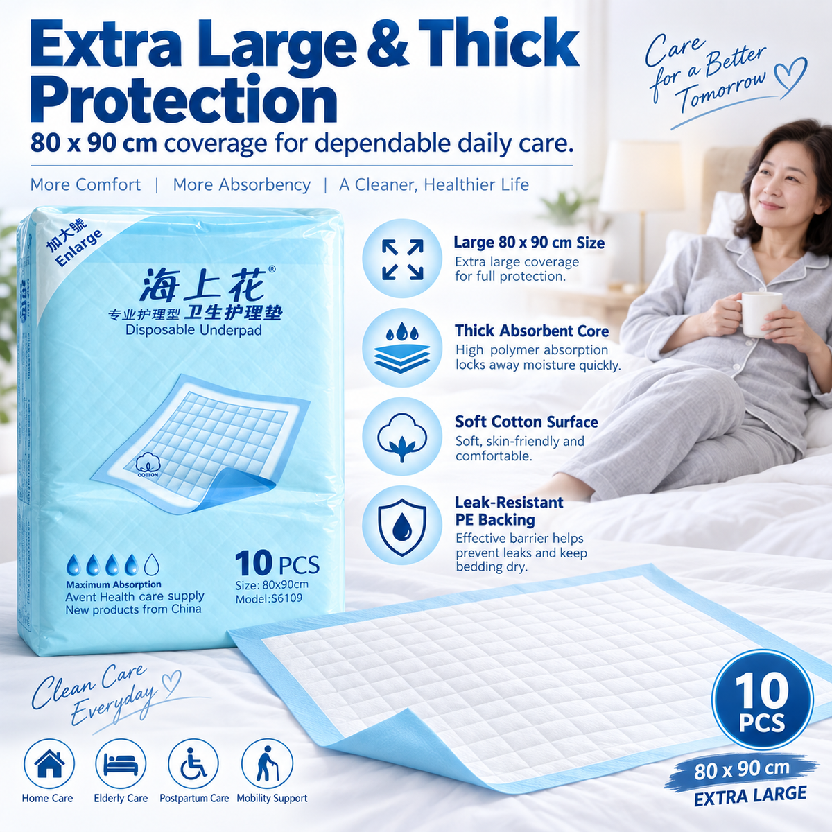 HAISHANGHUA DISPOSABLE UNDERPADS 80 X 90 CM 10 PACK