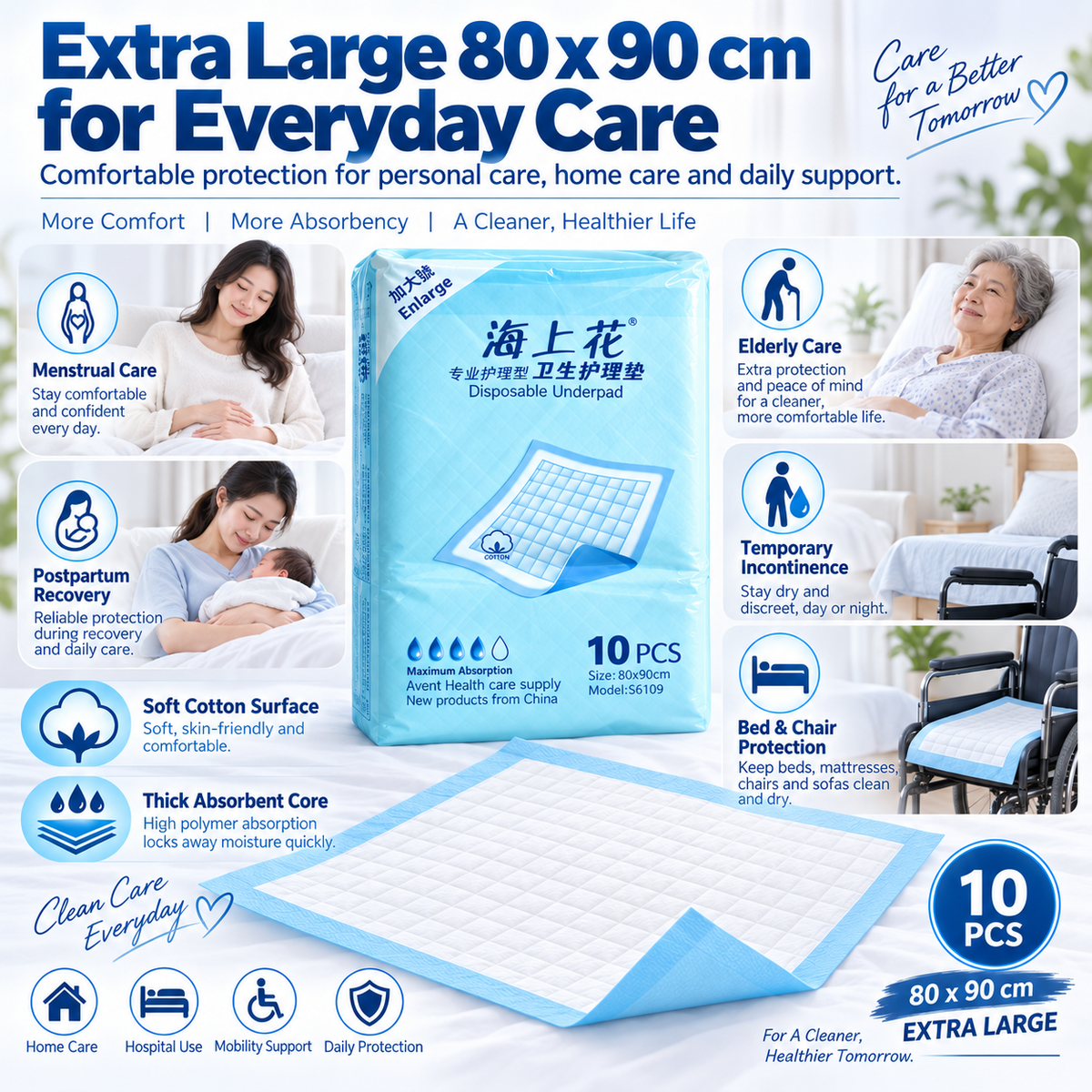 HAISHANGHUA DISPOSABLE UNDERPADS 80 X 90 CM 10 PACK