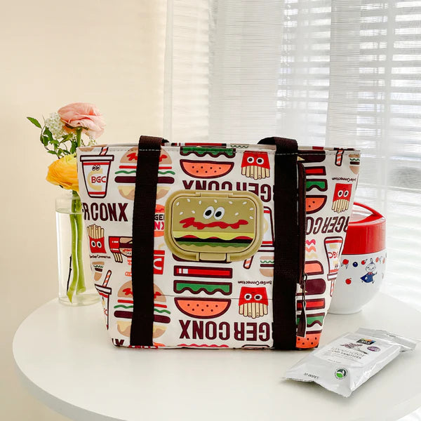 SKATER INSULATED LUNCH BAG WITH WET TISSUE POCKET BURGER
