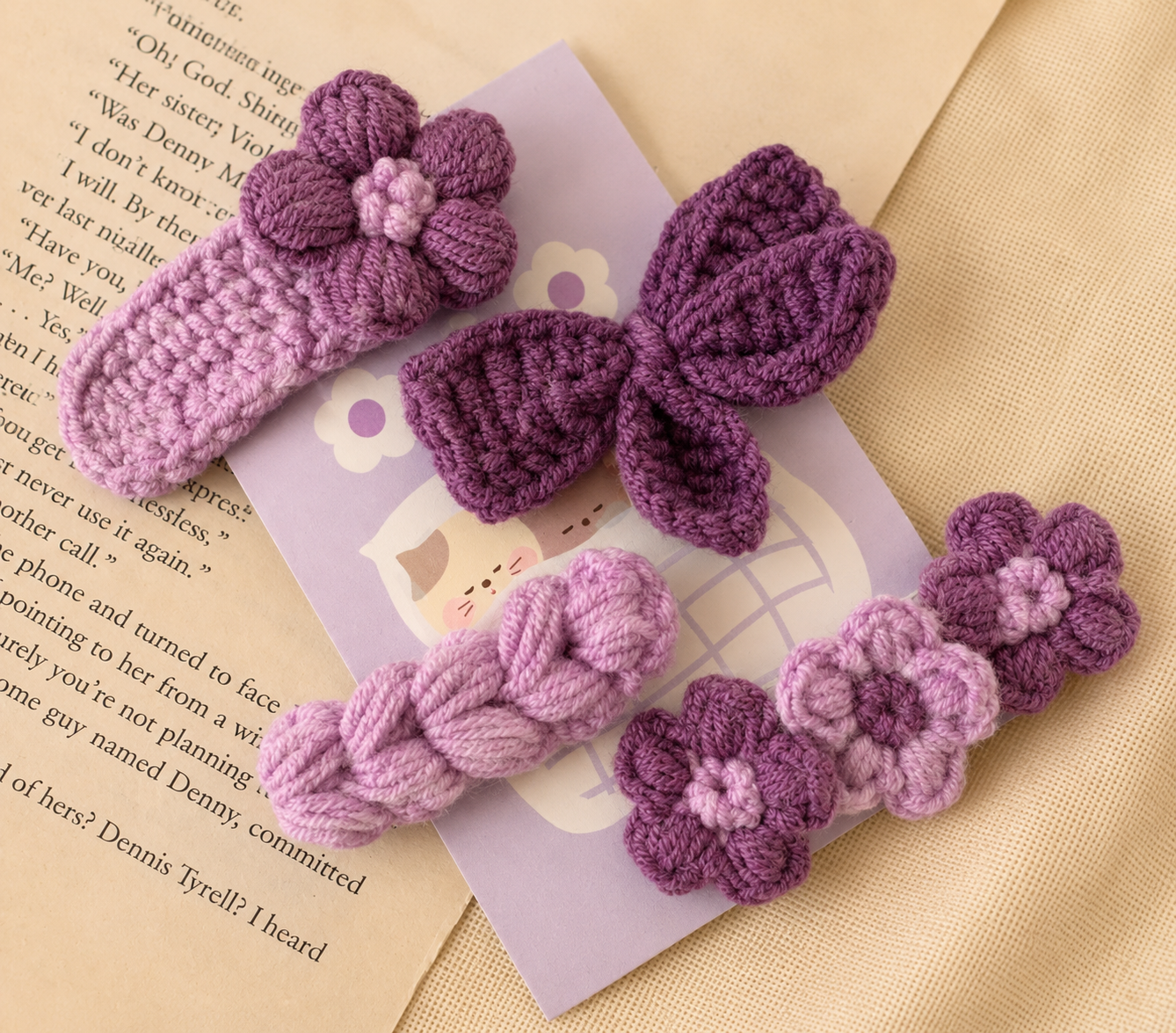 WOOLEN HAIR CLIP 4-PIECE SET