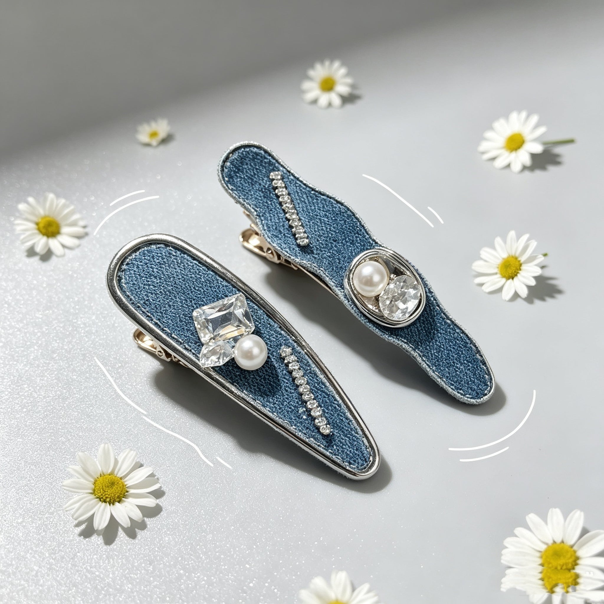 KOREAN DENIM PEARL HAIR CLIP