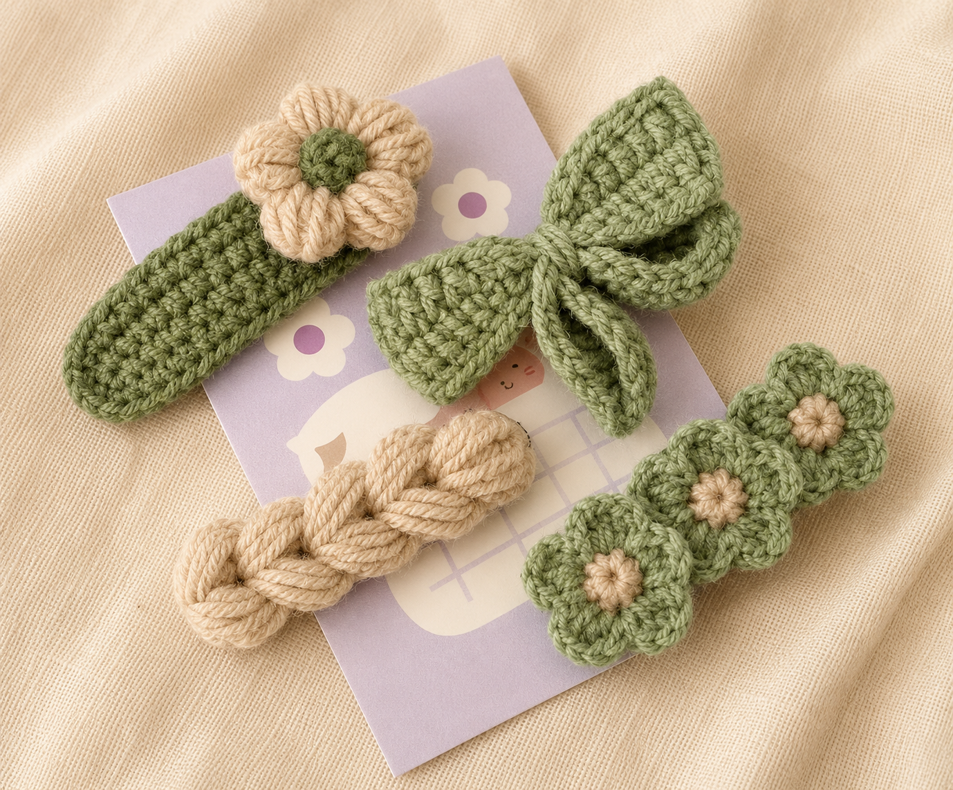 WOOLEN HAIR CLIP 4-PIECE SET