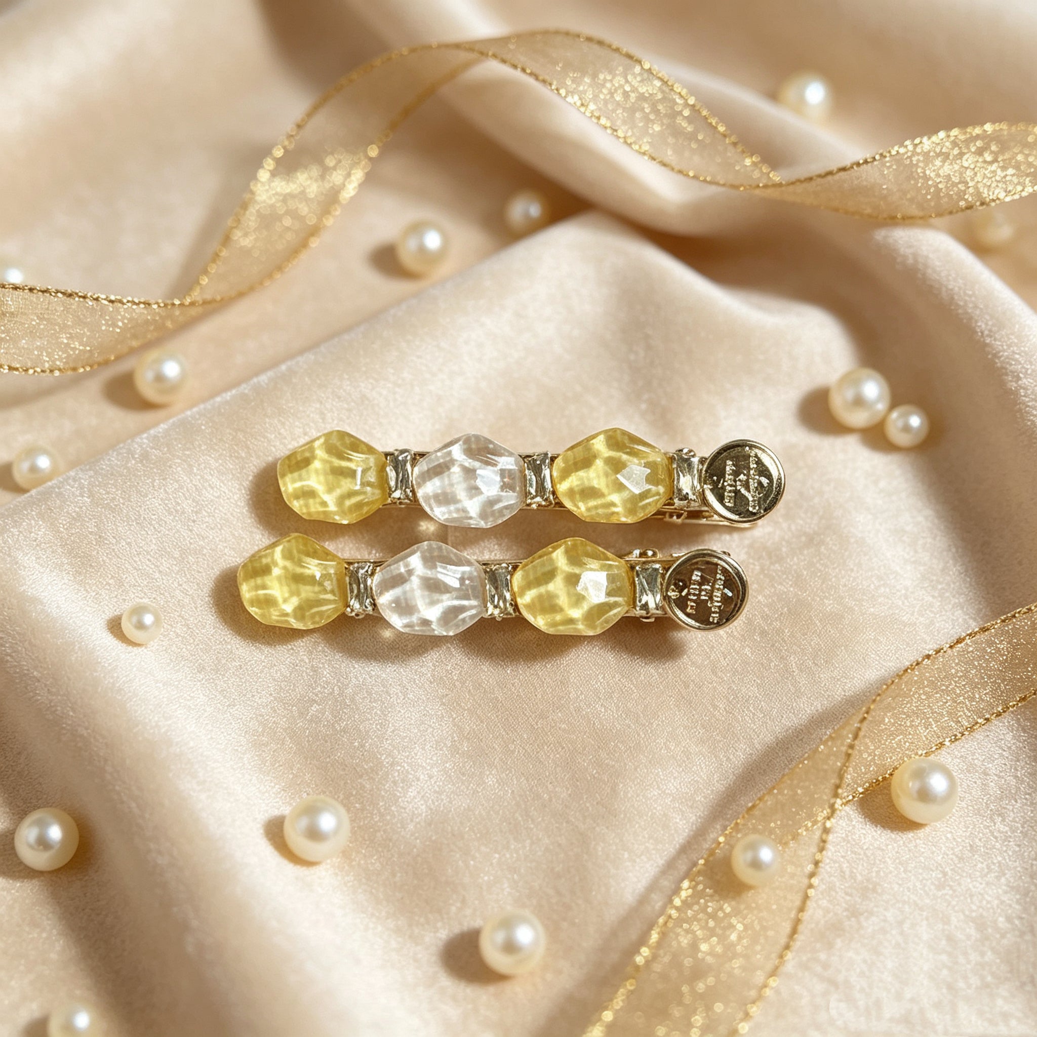 KOREAN YELLOW CRYSTAL GEM BARRETTE