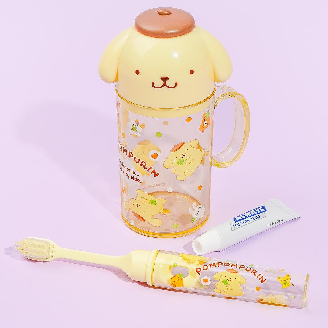 SANRIO POMPOMPURIN BOW TOOTHBRUSH SET WITH CUP