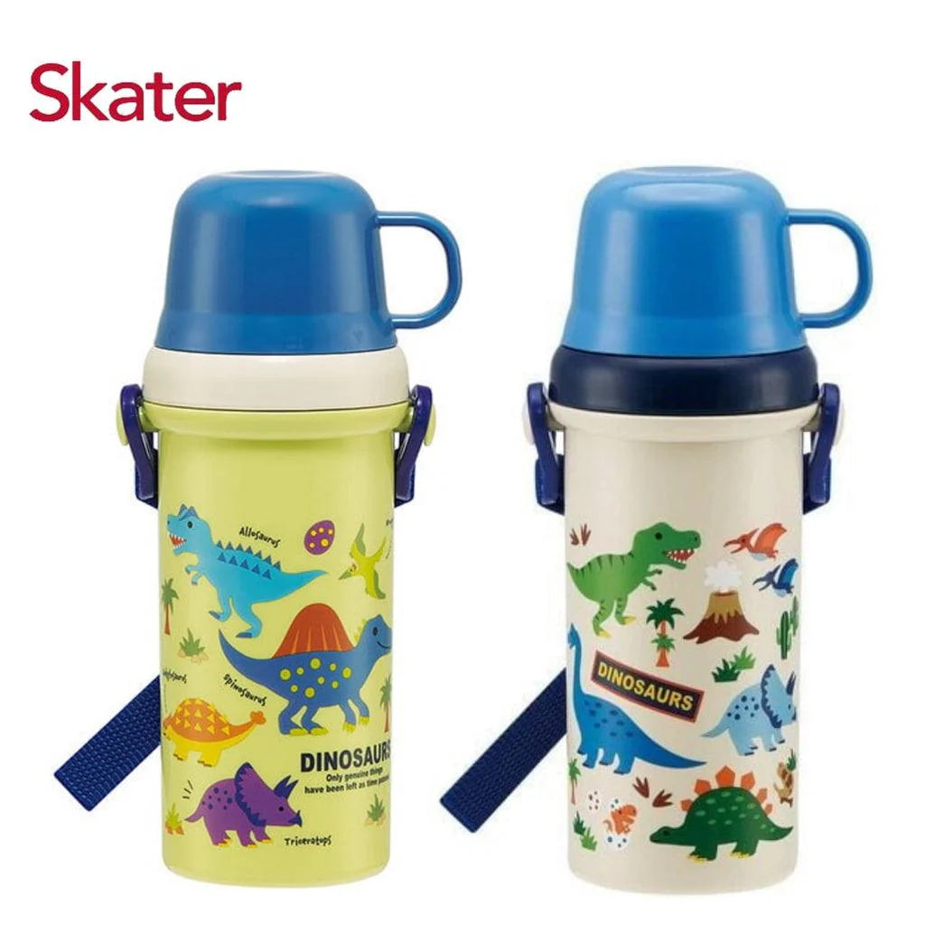 SKATER KIDS PLASTIC WATER BOTTLE WITH CUP DINOSAUR DESIGN 480ML